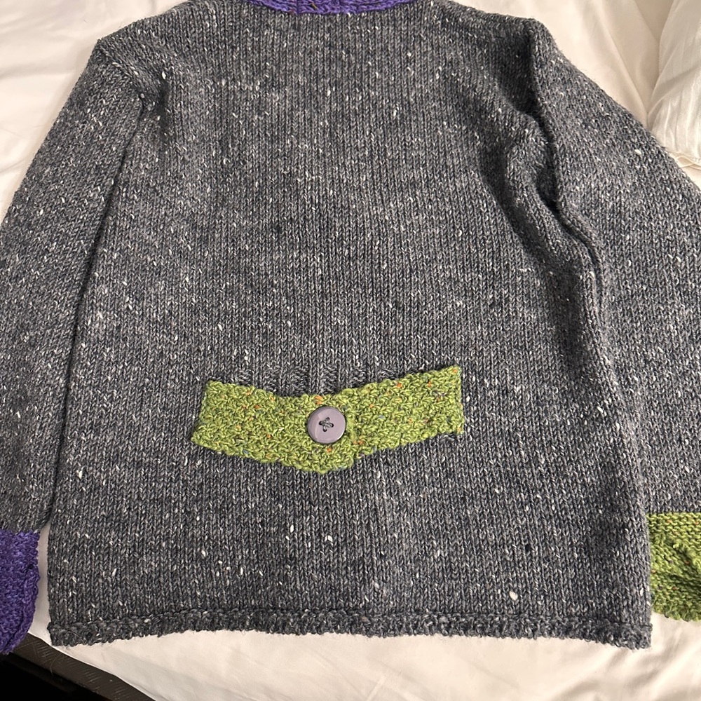 Aran Crafts Gray Cardigan with Purple Trim - Picture 12 of 12